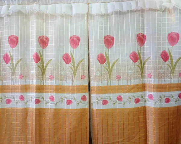 Cortinas de Cocina Tergal con Forro - Café con Tulipanes