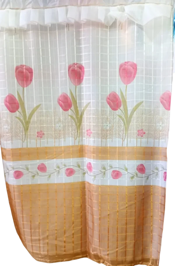 Cortinas de Cocina Tergal con Forro - Café con Tulipanes