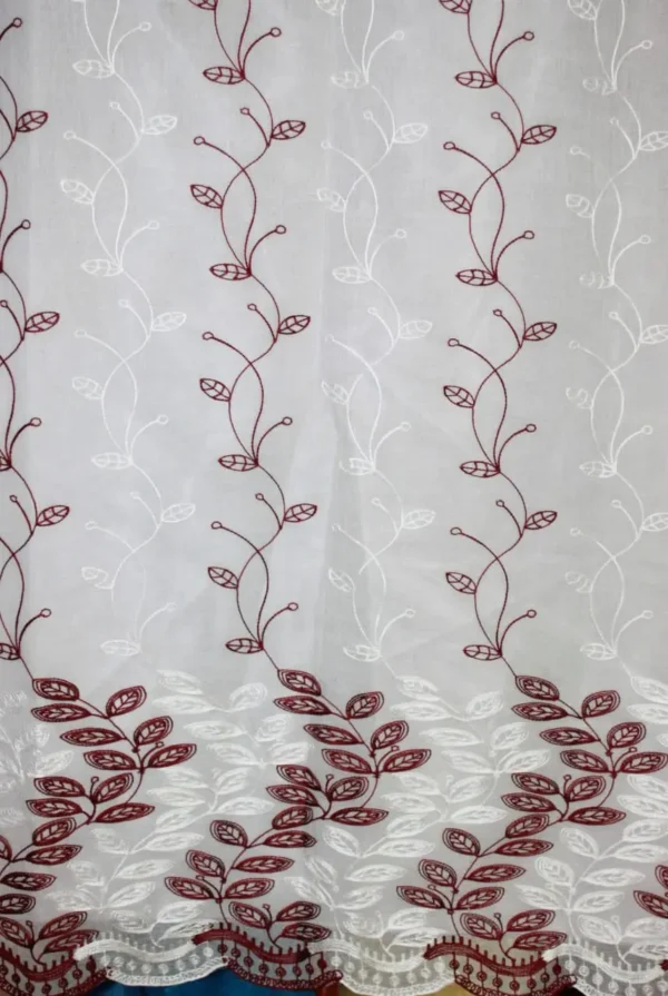 Cortinas de Lino Bordadas de Líneas Vino