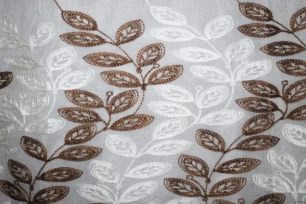 Cortinas de Lino Bordadas de Líneas Chocolate