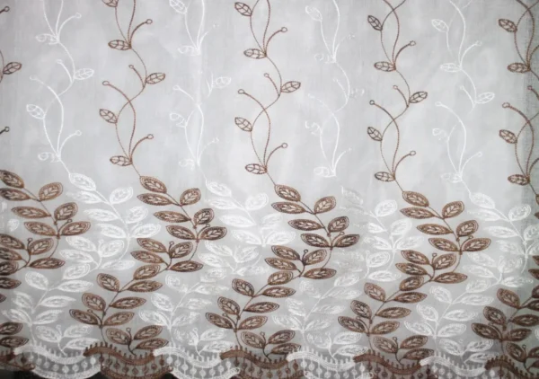 Cortinas de Lino Bordadas de Líneas Chocolate