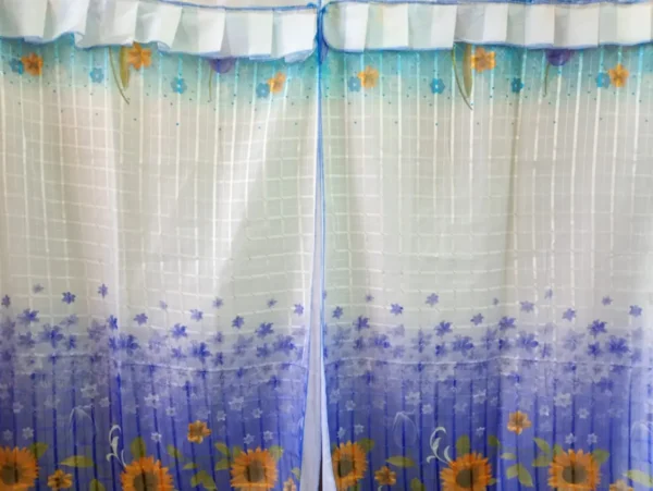 🌻 Cortinas de Cocina con Girasoles y Azul Cielo - Tergal con Forro