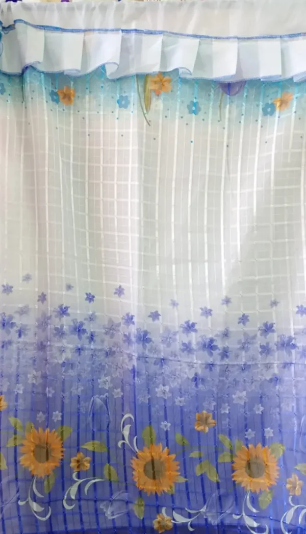🌻 Cortinas de Cocina con Girasoles y Azul Cielo - Tergal con Forro